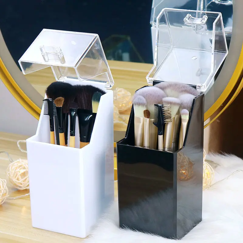 

Transparent Flip Cover Beauty Eyebrow Pencil Storage Box Brush Barrel Desktop Dressing Table Acrylic Finishing Rack Dustproof