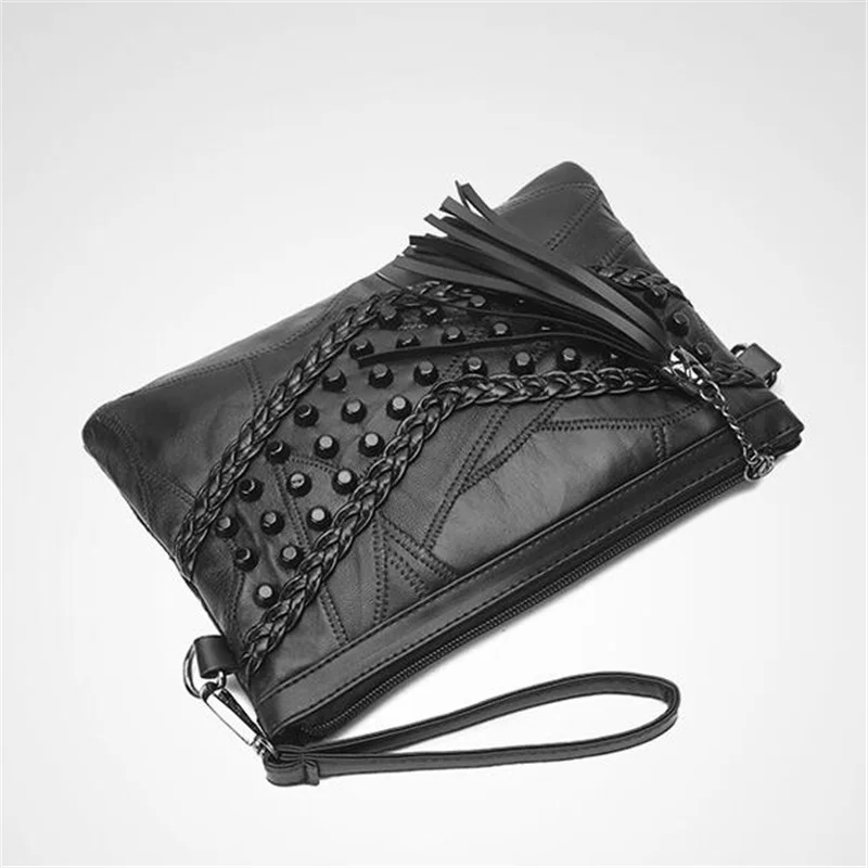 Retro Rivet Envelope Shoulder Bags for Women Small Messenger Bag PU Leather Lady Pouch Bag Black bolsos mujer Purse