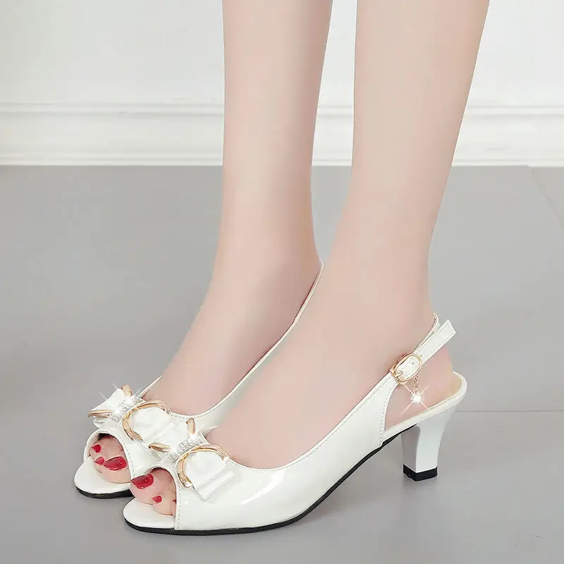 Cresfimix women fashion white pu leather open toe slip on high heel sandals lady black comfort summer shoes heel pumps a6406z