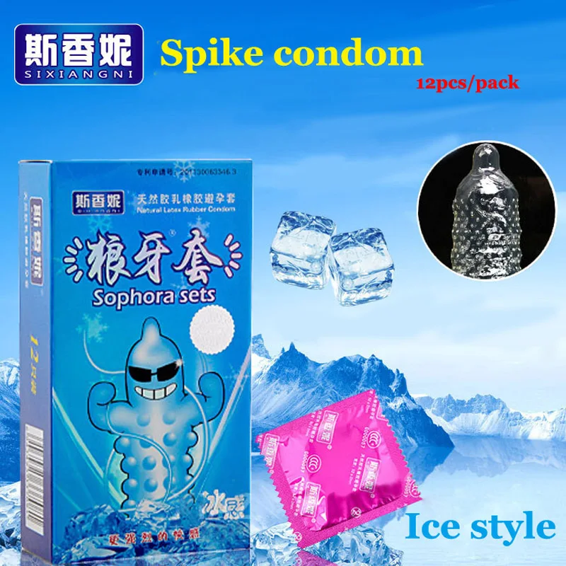 12Pcs Ice Spike Condoms Funny Delay Condoms For Men G Spot Penis Sleeve Adult Sex Products