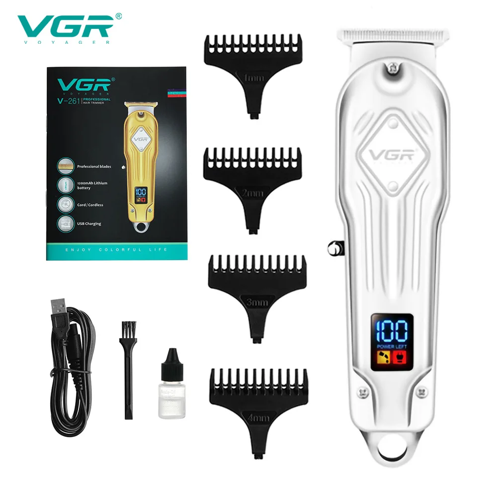 VGR 261 Hair Clipper Rechargeable Portable Professional Adjustable Personal Care Barber Trimmer For Men Salon USB LCD VGR V261