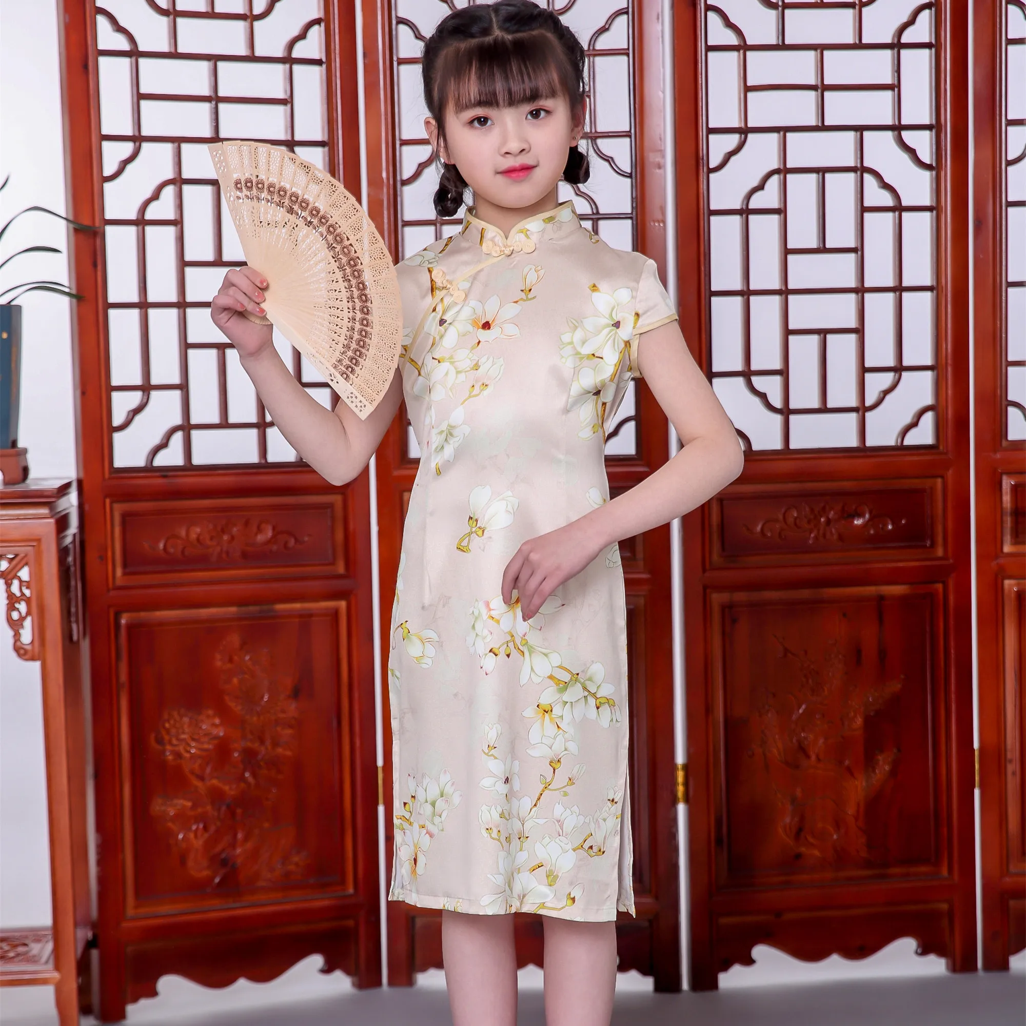 

chinese dress qipao cheongsam chinese satin party traditional dress Flower