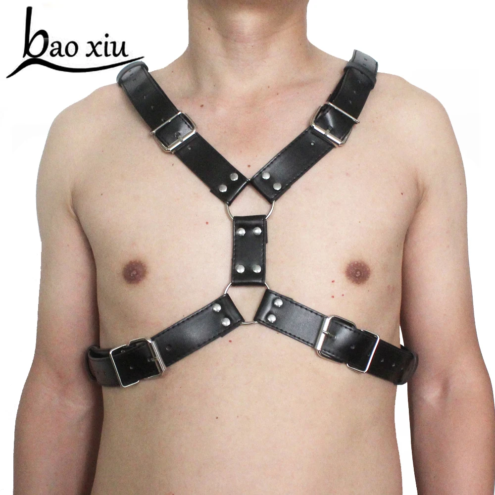 

Male Vintage gothic leather Corset belt sexy chest straps shoulders Rave Costume suspenders Men body harness unisex wide belt