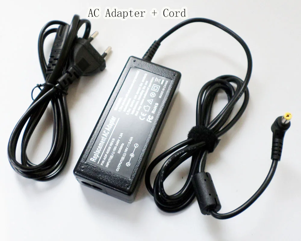 Adaptador de CA de 19V, 3.42A, 65W, cargador de batería, cable de fuente de alimentación para Acer TravelMate 5310, 5320, 6231, 6291, 6292, 7220, Notebook