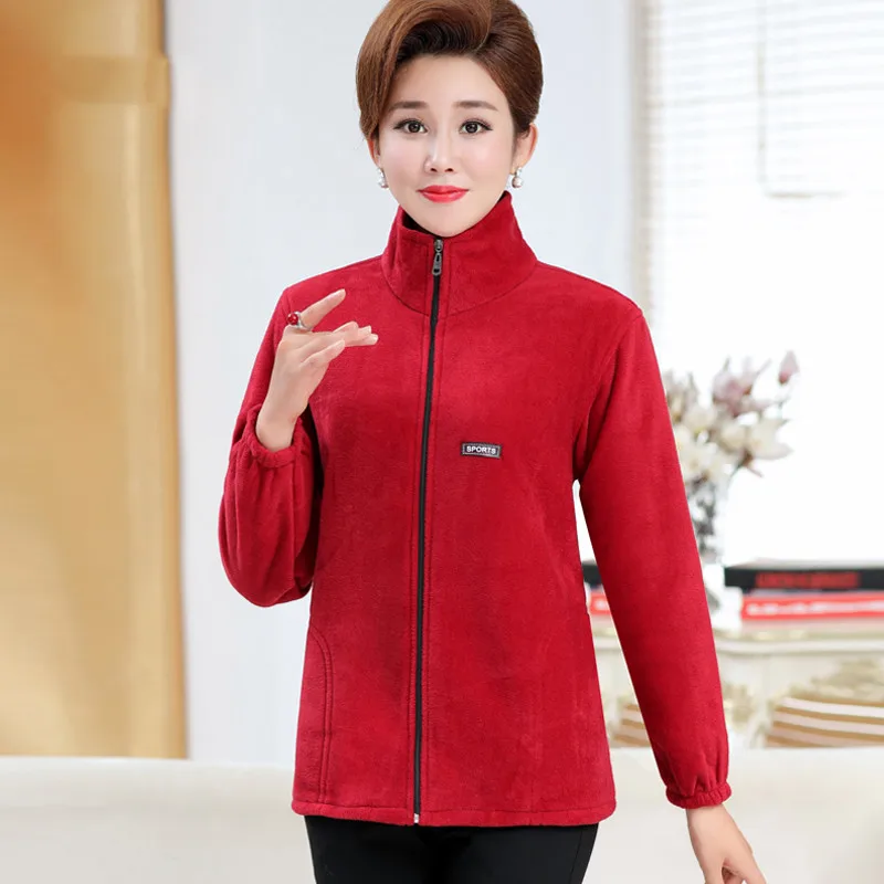 5XL Winter Thick Polar Fleece Jackets 2022 Middle-aged Lady Fleece Coat Slim Women Plush Liner Warm Casual Outwear 2082