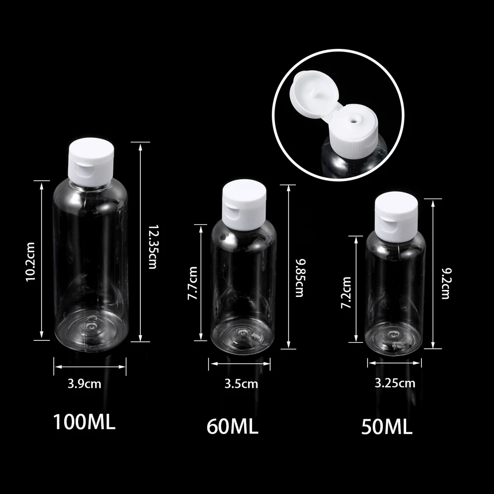 

2 Pcs 50/60/100 ML Empty Container Bottle Refillable Lotion Jar Shampoo Bottle Plastic Squeeze Dispenser Portable Makeup Tool