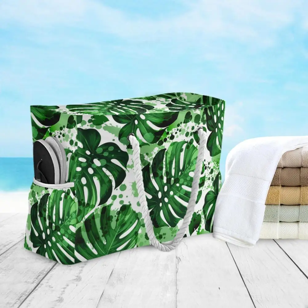 Imagem -05 - Nova Praia Tote Bolsa Moda Feminina Verão Grande Capacidade Tropical Palmeira Monstera Folhas Bolsa de Ombro Superior-bolsa de Compras