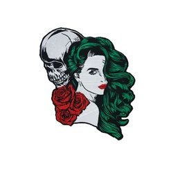 Pin Up Beauty Sexy Girl Skull Patch Goth Iron On Biker Rock Back Rose Embroidered Patches for Backpack Clothing Jacket