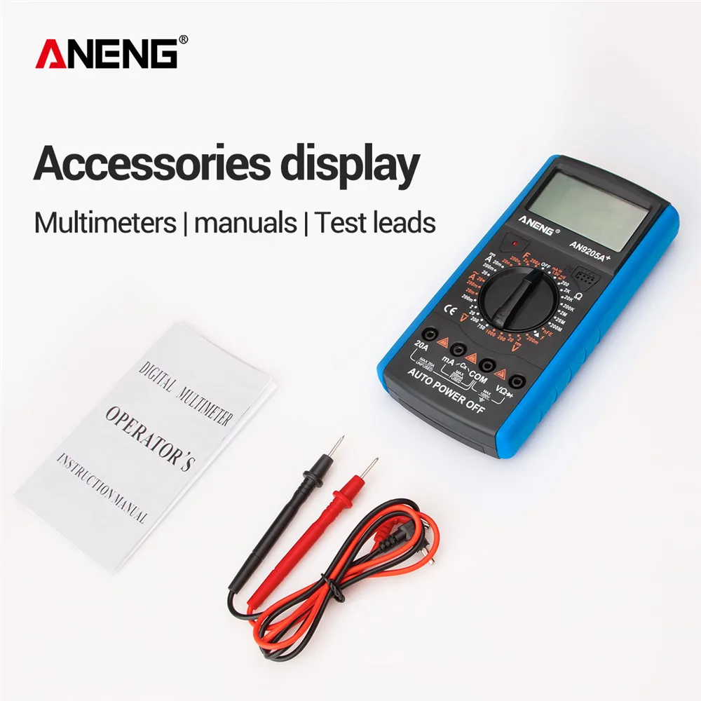 AN9205A AC DC Digital Multimeter Test Voltmeter Resistance Capacitance LCD Display 2000 counts Transistor Diode Meter Tester