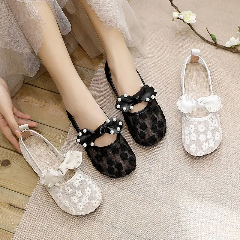 

Summer Flower Mesh Breathable Bowknot Single Shoes 2021 New Women Sweet Flat Sandals Female Soft Bottom Flax Casual Shoes 35-41