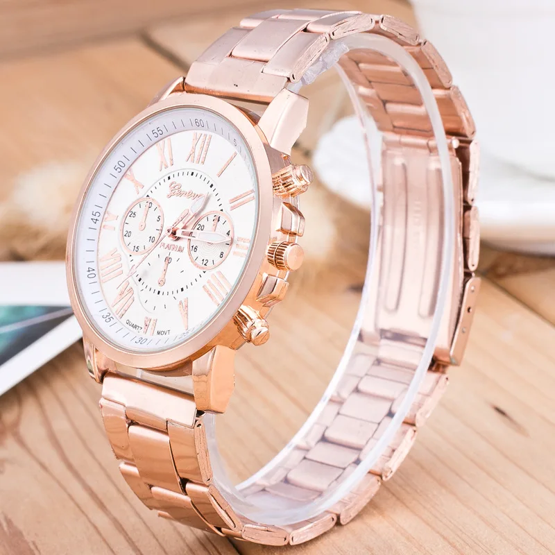 Pop Pop Famous Nice Geneva Rosy Gold Pretty Quartz Watch Women Full Stainless Steel Dress Watches Relogio Feminino Pop Clock