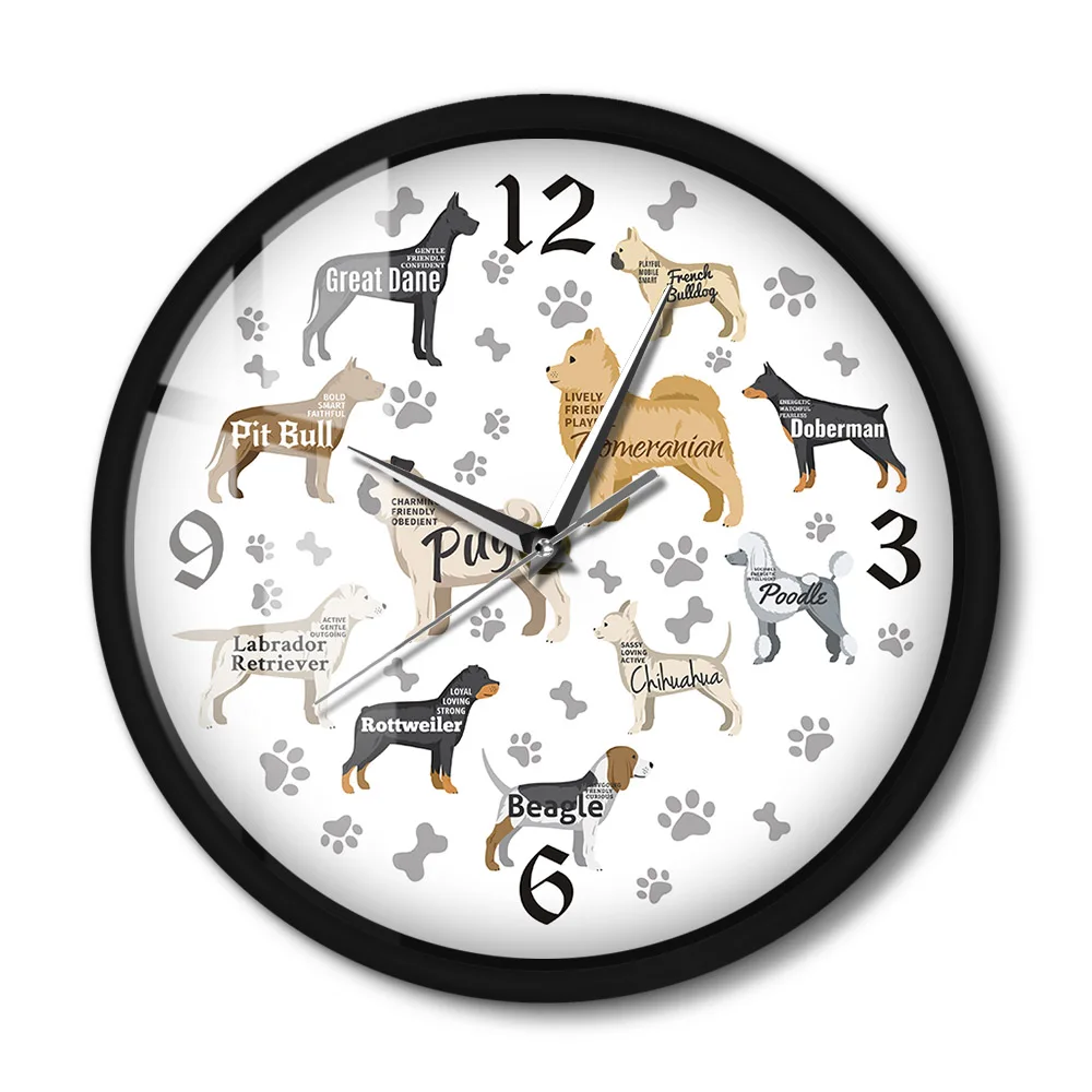 Paws Dog Bones Puppy Sound Activated Wall Clock Modern Wall Watch Nursery Kid Room Smart LED Light Animal Lovers Gift