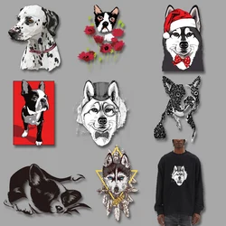 Simple pen hand painted flowers dog christmas hat husky animal Iron On Transfer Clothing thermoadhesive patches DIY Appliques