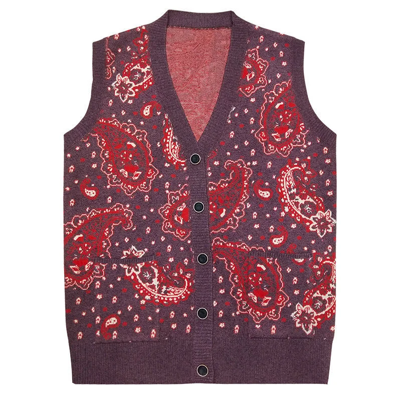 Women\'s Vest Middle-Aged Elderly Women\'s Knitted Cardigan Sweater Waistcoat Spring Autumn Knitted Jacket Female Outerwear Tops