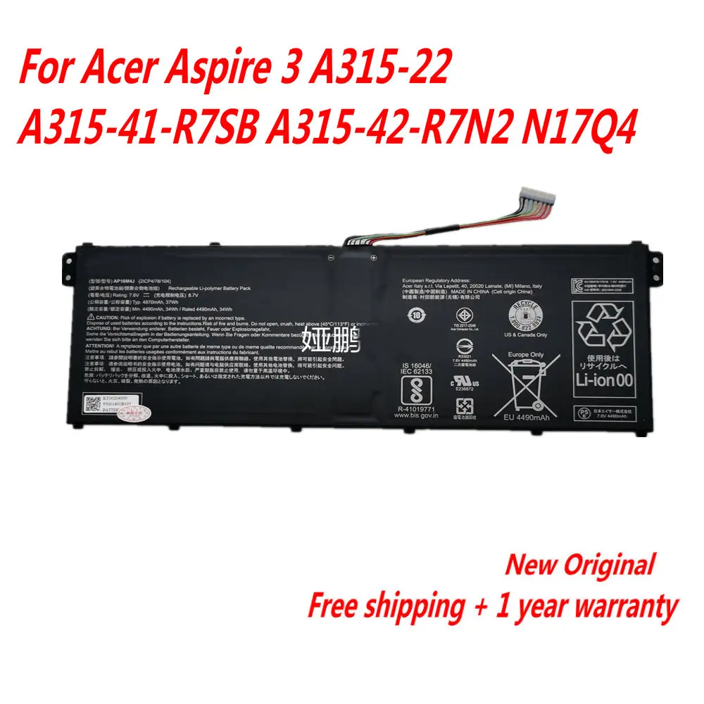 

Original 7.6V 4870mAh 37Wh AP16M4J Laptop Battery For Acer Aspire 3 A315-22 A315-41-R7SB A315-42-R7N2 N17Q4