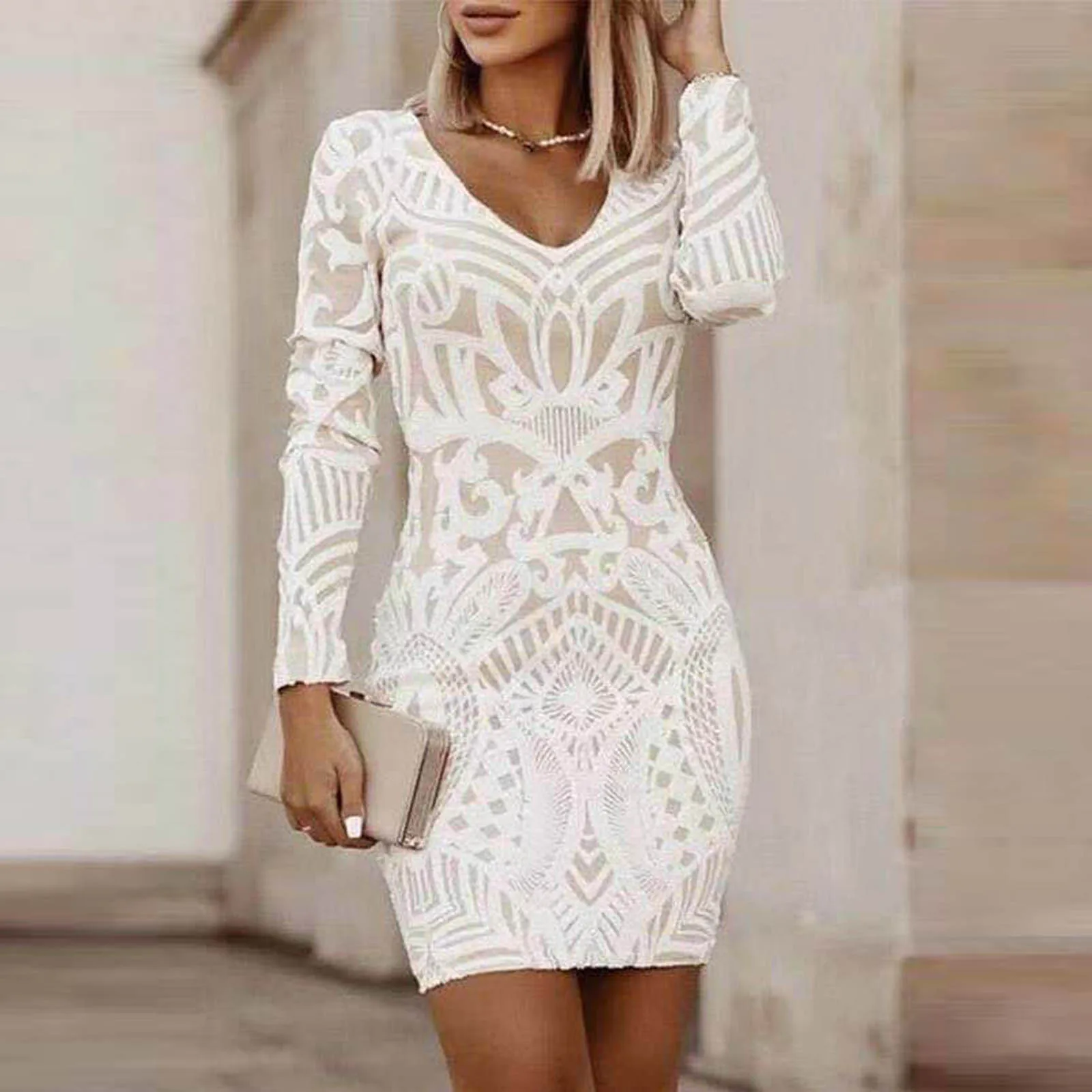 

White Dress For Women Casual Sexy V-neck Packed Hip Dresses Women Clothing 2024 Wedding Retro Sundress Midi Dress For Women