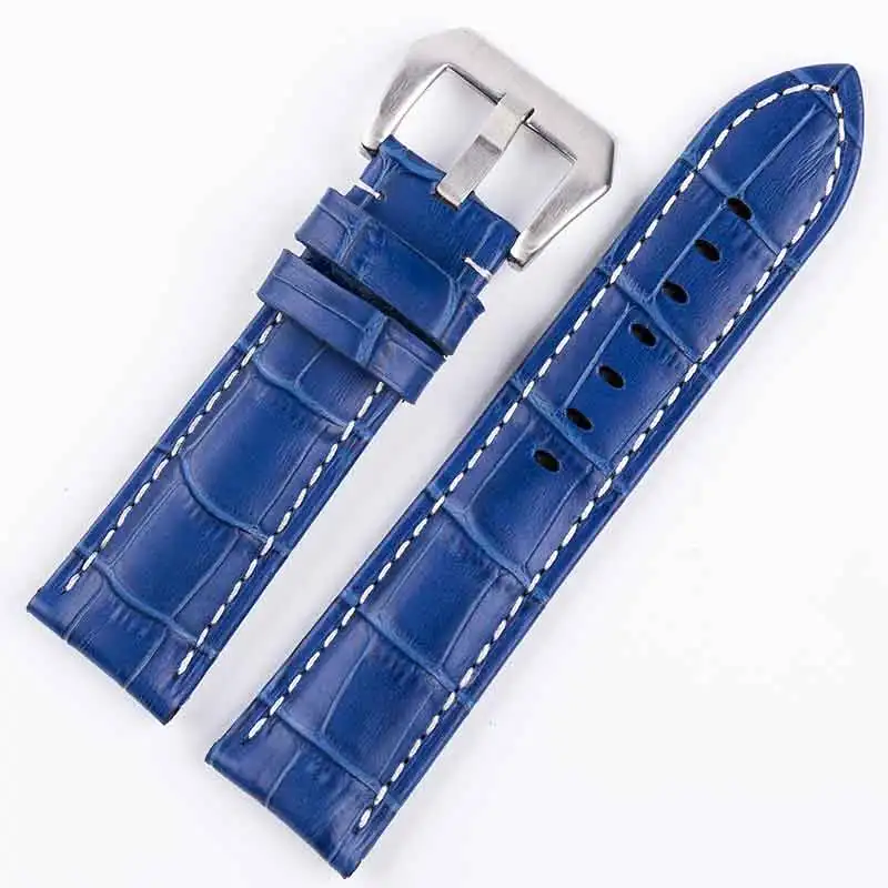 Men's leather strap 20mm 22mm 24mm 26mm Suitable for Panerai strap blue leather vintage cowhide handmade custom pin buckle