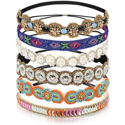 Elastic Rhinestone Beads Ladies Handmade Headbands Vintage Crystal Hair Jewelry Accessories For Women Colorful Outdoor Headwrap