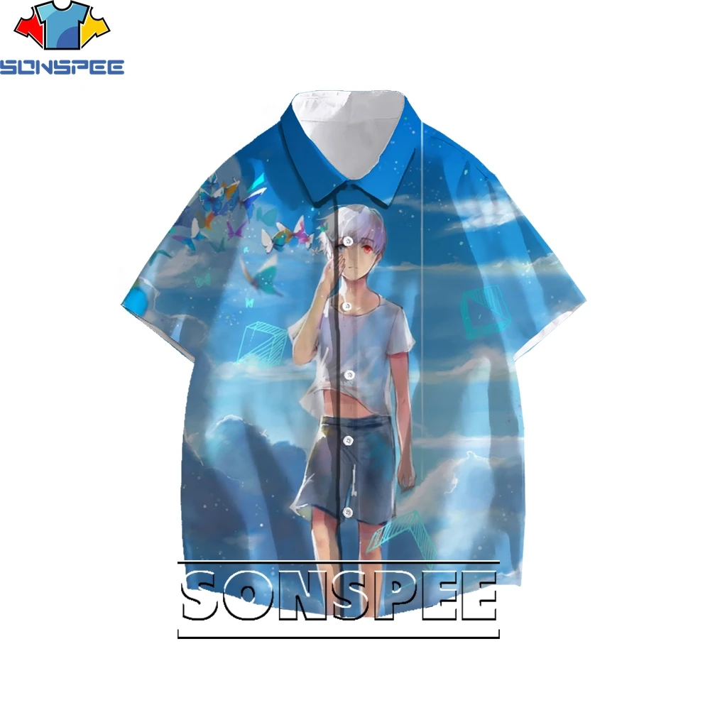 SONSPEE 3D Print TOKYO GHOUL Cartoon Anime Men Hawaiian Shirt Ms. Interesting Blouse Loose Casual Trend Personality Harajuku