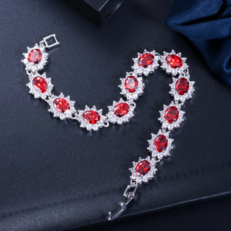 Pera Vintage Royal Jewelry Silver Color Oval Blue Cubic Zirconia Flower Link Chain Bracelets for Women Christmas Party Gift B014