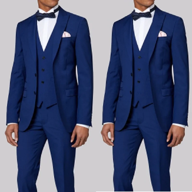 

Men Suits For Wedding Tailor Made Groom Tuxedos Royal Blue Prom Party Stage Costumes 3 Piece Men Prom Suits ( Jacket Pants Vest)