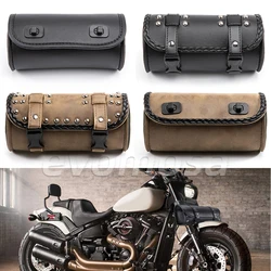 Alforja Universal de cuero PU para motocicleta, bolsa para SILLÍN de equipaje, herramientas de almacenamiento para Harley Sportster XL883 XL1200