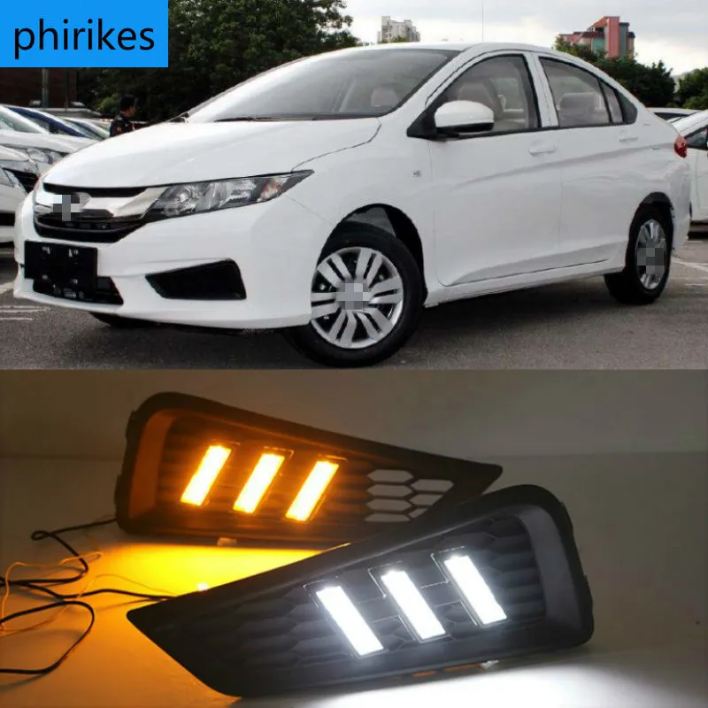 

1 Set DRL Daytime Running Lights Daylight 12V ABS Fog Lamp Cover With Turn Yellow Signal Light For Honda City 2015 2016