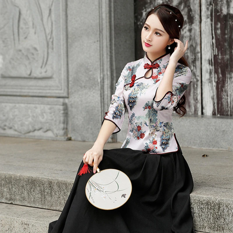 Traditional Chinese Clothing For Women китайский стиль Oblique Buckle Style Shirt Oriental Cheongsam tops Cinese Qipao Blouse