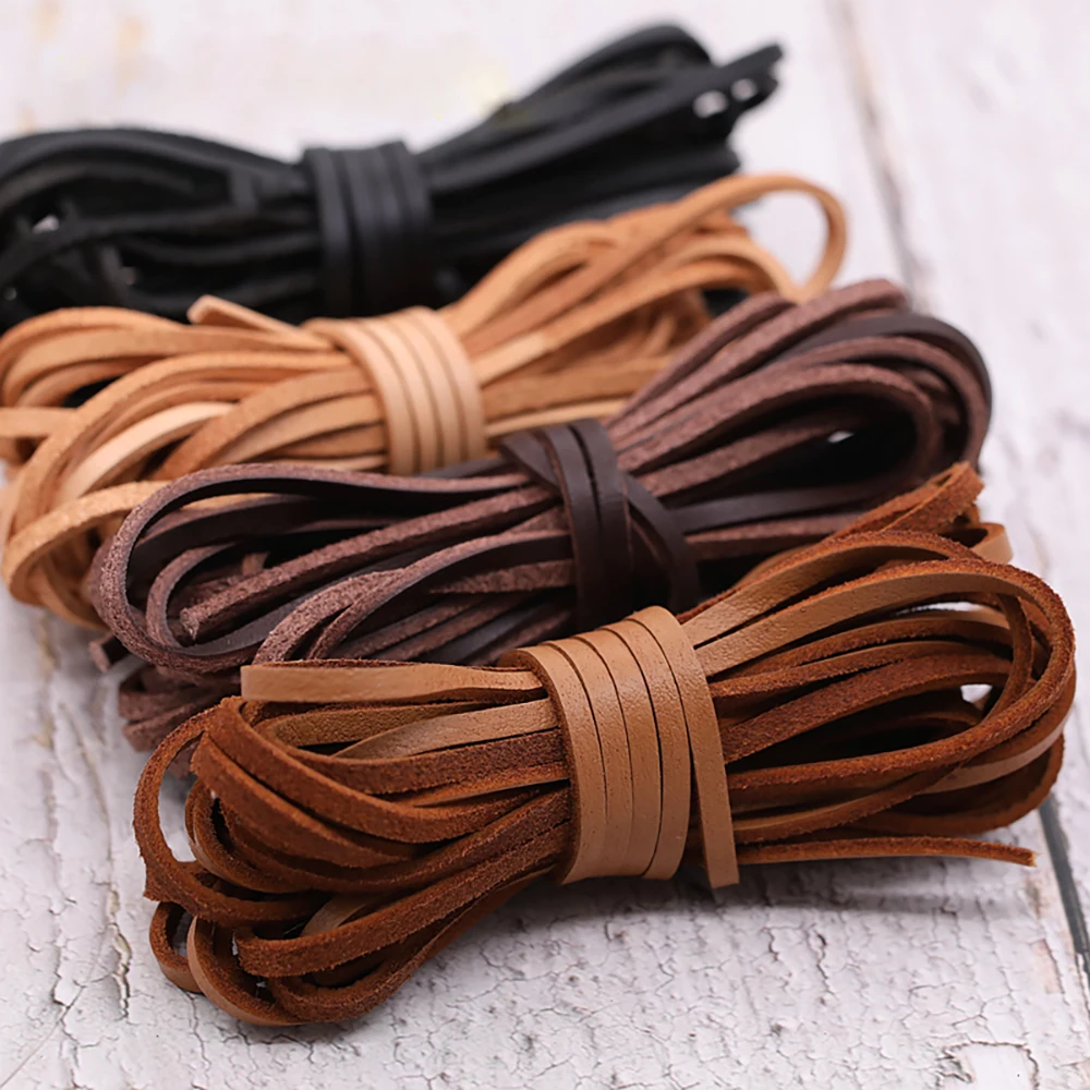 2m 1-10mm Flat Round Genuine Leather Cord Retro Dark Brown Cow Leather Cords String Rope Bracelet Jewelry Making Findings DIY