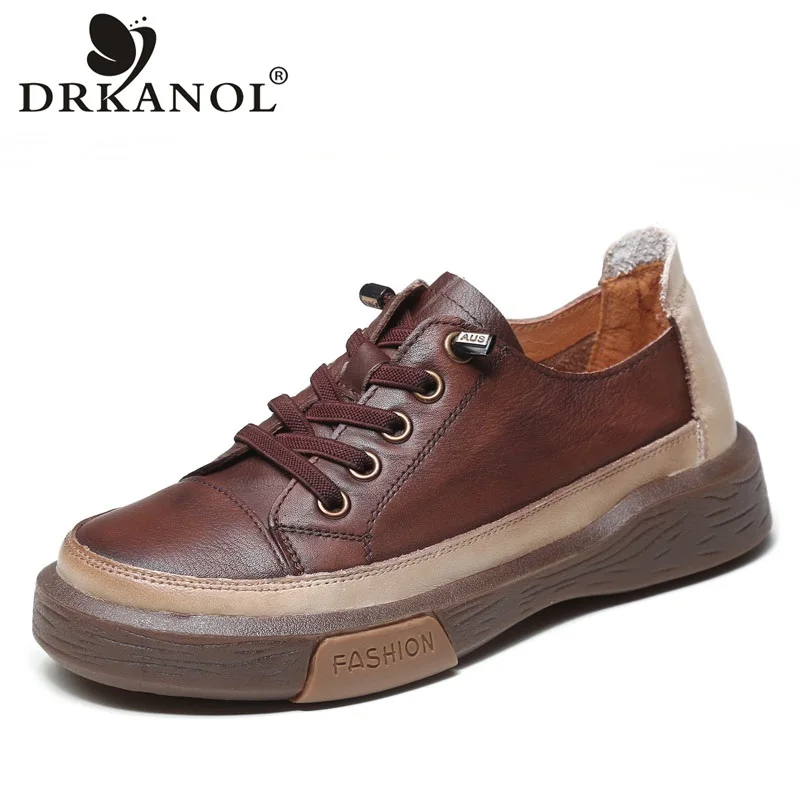 DRKANOL Spring Women Shoes Mixed Colors Soft Genuine Leather Round Toe Women Flat Shoes Shallow Casual Shoes Zapatos Mujer H5663