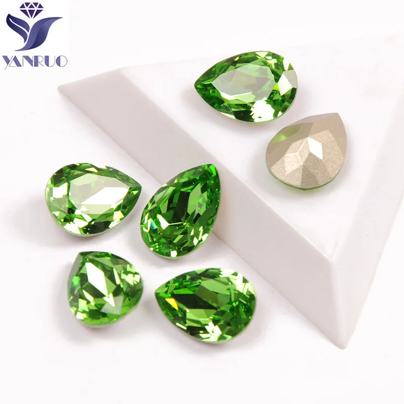 

YANRUO 4320 Dorp Peridot Color Nail Art Rhinestones Diamond Pointback Crystal Fancy Rhinestone For 3D DIY Nail Art Decoration