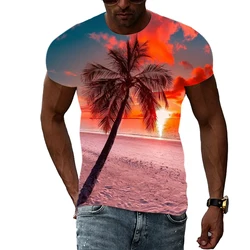 Summer Natural Scenery Print Men's t-shirts Fashion Landscape graphic t shirts Beach Sea View Pattern short sleeve t-shirts Top