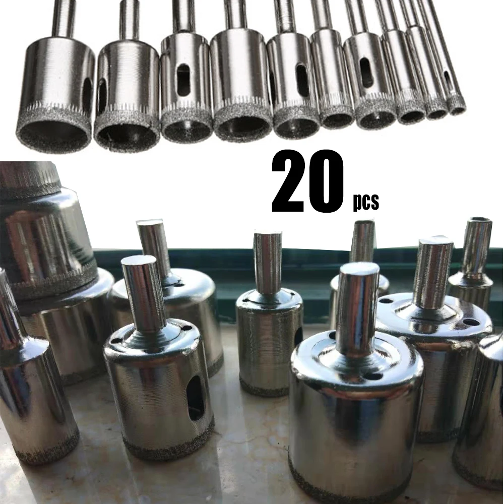 

20pcs Diamond Coated Drill Bit 4-50mm for Tile Marble Glass Ceramic Hole Saw Drill Diamond Core Bit