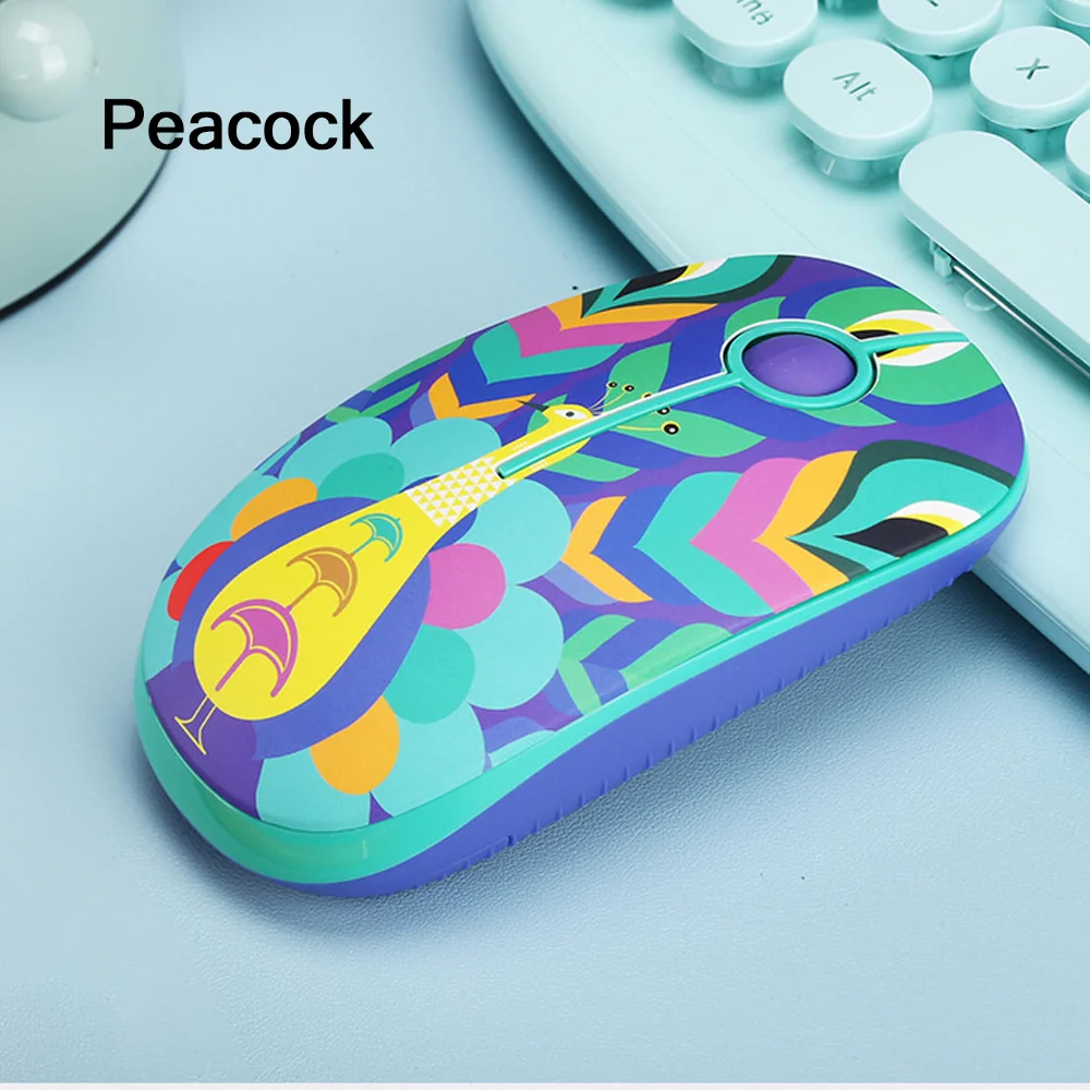 

CHUYI Chinese Style Wireless Mouse Ergonomic Silent Mause Panda Peacock Hand-Painted Design Mice for Huawei Matebook Laptop Gift