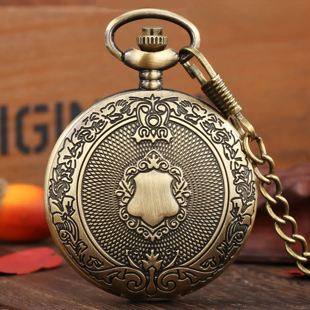 Roman Numerals Display Dial Exquisite Black/Silver/Bronze/Gold Quartz Pocket Watches Men Retro Pendant Clock with Pocket Chain