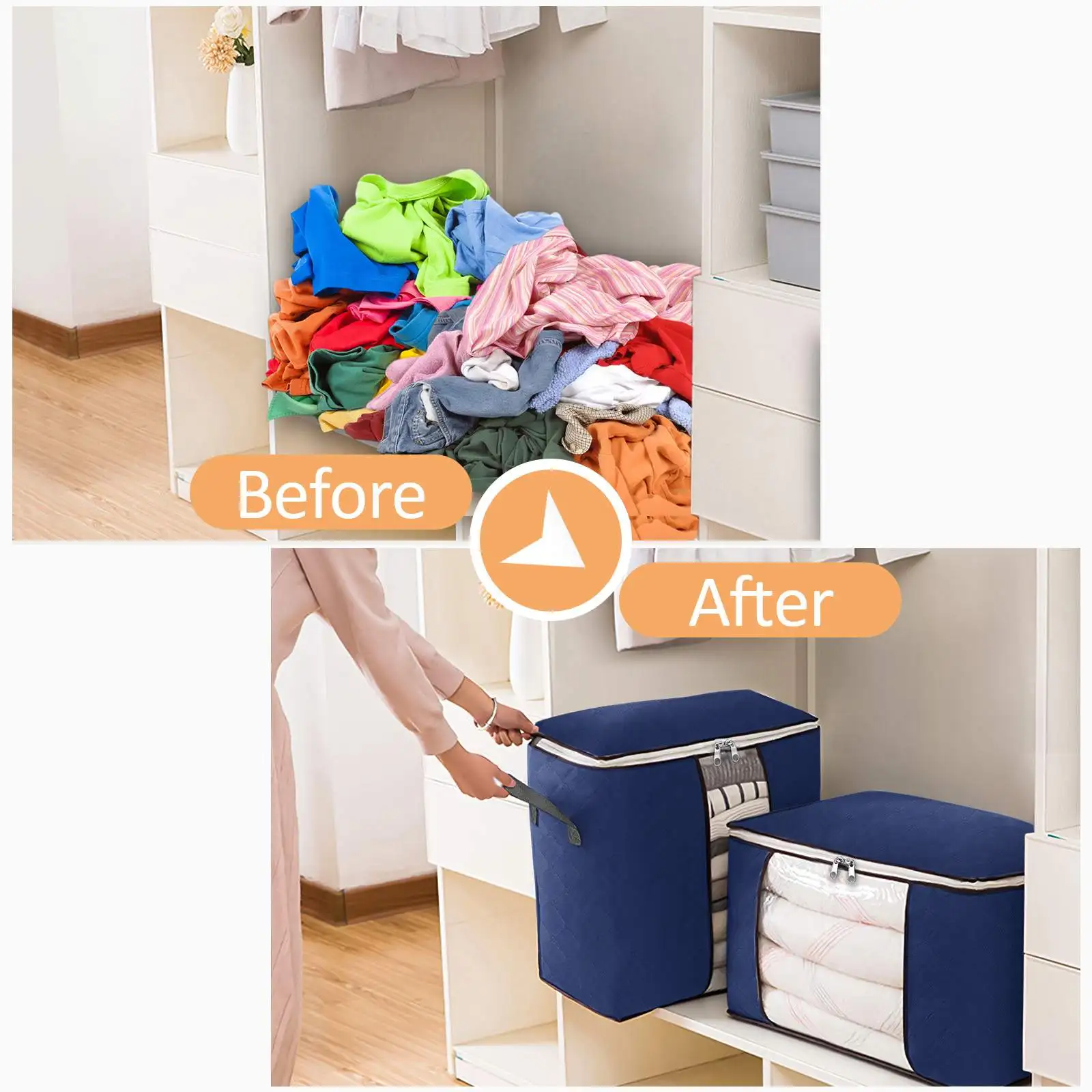 Zipper Clothes Quilt Storage Boxes Organizer Box Dustproof Storage Bags  Sorting Pouches Clothes Closet Container Home 6Packs