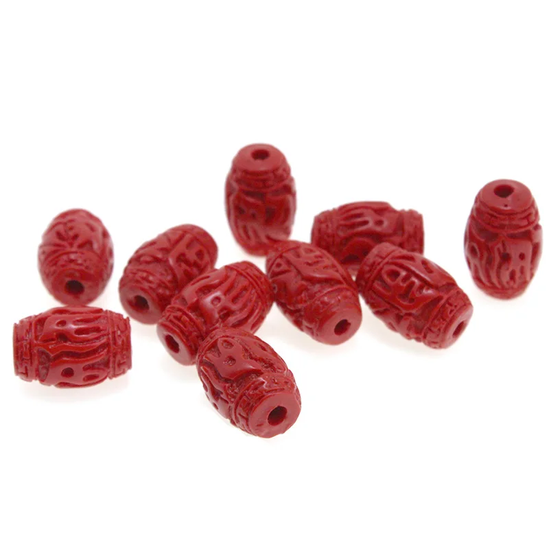 Natural Red Cinnabar Barrel Beads Buddhism Om Mani Padme Hum Mantra Loose Spacer Beads Handmade Bracelet for DIY Jewelry Making