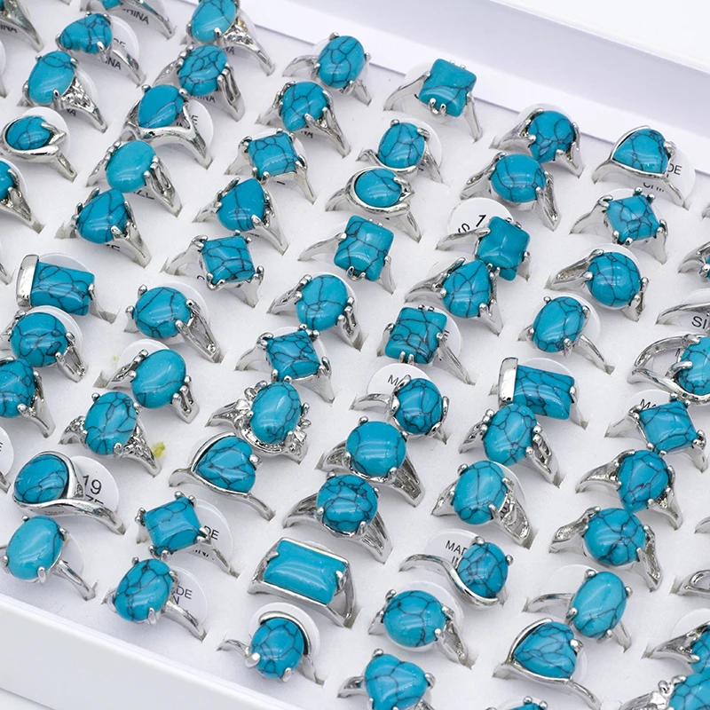 New bulk lots 25pcs mixed designs Prismatic Heart-shaped Circular blue stone zinc alloy womens rings fashion jewelry ring