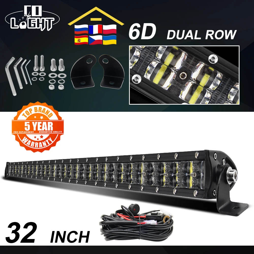 CO LIGHT 6D Led Light Bar 12V 180W Offroad Led Bar 32inch Spot Flood Combo Led Beam Work Light 4x4 for Tractor Truck SUV ATV 24V