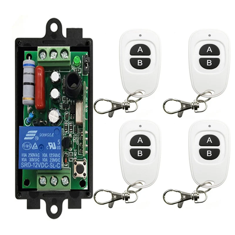 

AC 220 V 1 CH 1CH 10A RF Wireless Switch Relay Receiver Remote Controllers & White AB keys Waterproof Transmitter Garage Door