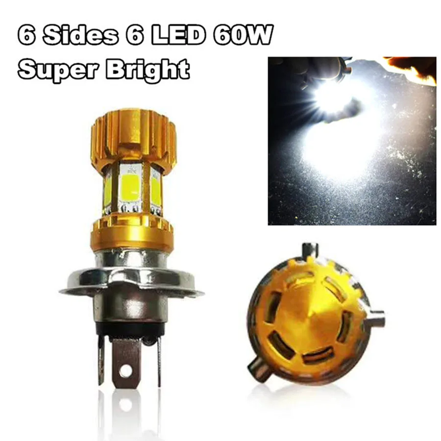 

H4 LED Motorcycle Headlight Bulb Six Sides Bright DC12V 60W 3000lm 6000K MotoBike Headlamp High/Low Beam