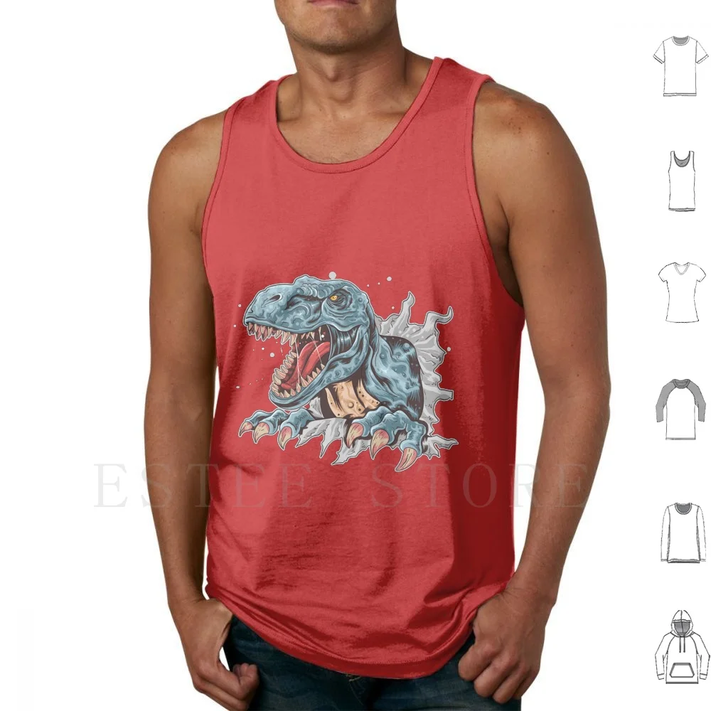 T-Rex Tank Tops Vest Sleeveless Dinosaur T Rex Tyrannosaurus Blue Red Blood Pissed Off Angry Hungry Dangerous Lively