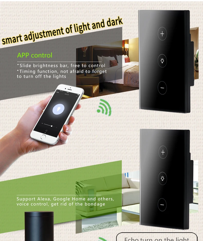 US WiFi Smart Glass Panel Wall Touch Switch Light Dimmer Switch Smart Life Tuya APP Remote Control for Amazon Alexa Google Home