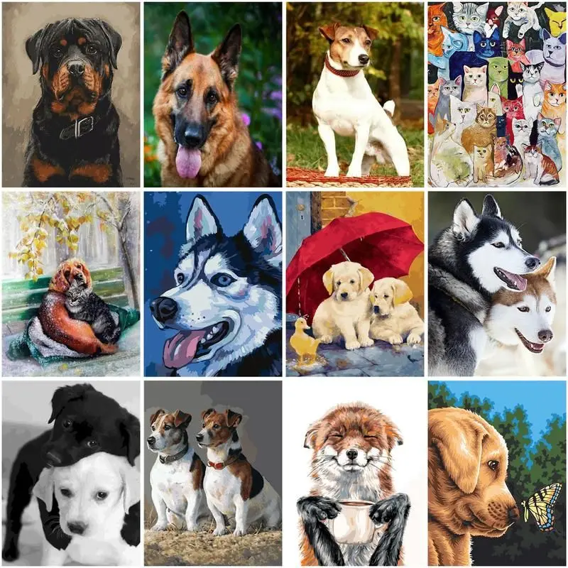 

CHENISTORY Canvas Painting Animal Dog Wall Art For Adults Kids Gift Picture By Numbers Wall Pictures For Living Room Decoration