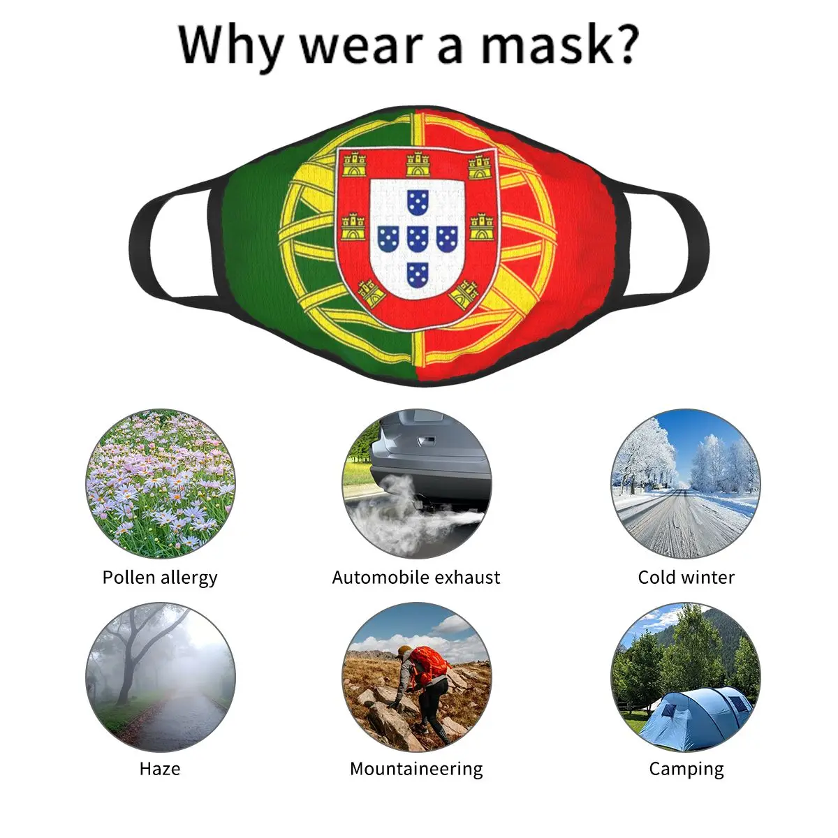 Mascarilla facial no desechable con bandera de Portugal, máscara de protección antihumo, respirador, mufla bucal