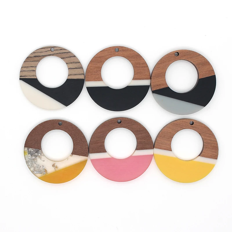 4pcs חדש אישיות אחוי עגול מעגל עגיל קסמי חלול עץ שרף שרשרת Eardrop תליון מלאכות DIY תכשיטי לעשות