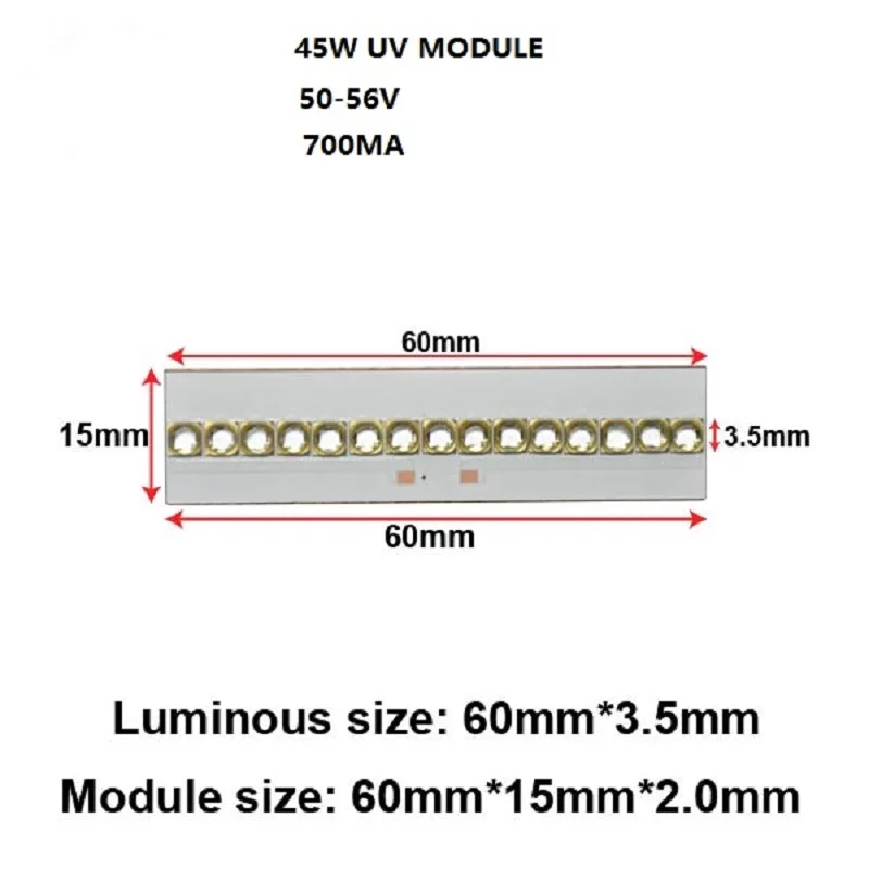 UV LED Module for 3D Printing Ink Curing Jewelry Identification Banknote Verification Manicure Irradiation Amber 45W 3535 Lamp