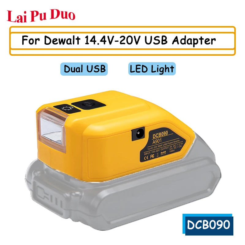 

Двойной USB-преобразователь DCB090, зарядное устройство для Dewalt 14,4 в 18 в 20 в, литий-ионная батарея, аналогичный инструмент, USB-адаптер для зарядки, источник питания