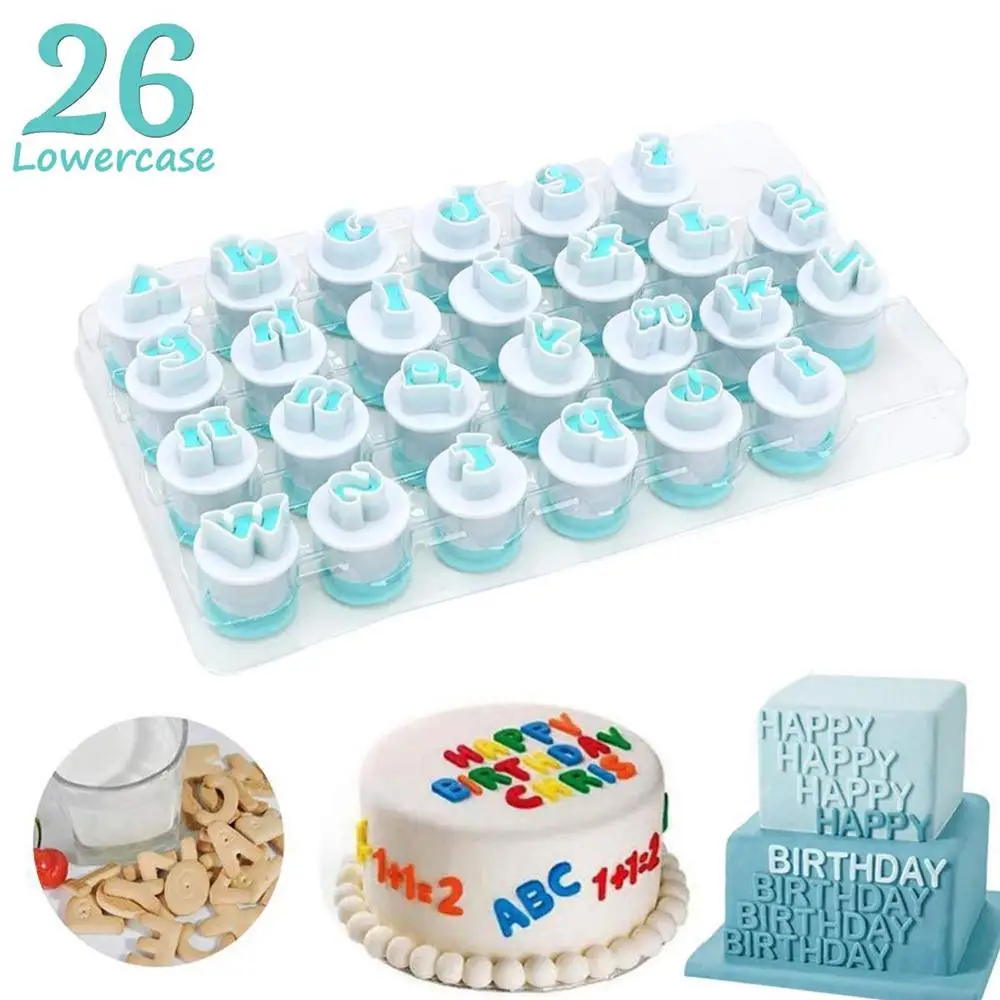 

26pcs Alphabet Letter Fondant Biscuit Plunger Mold Cookie Stamp Impress DIY Embosser Cutter Sugar Craft Cake Decorating Tool