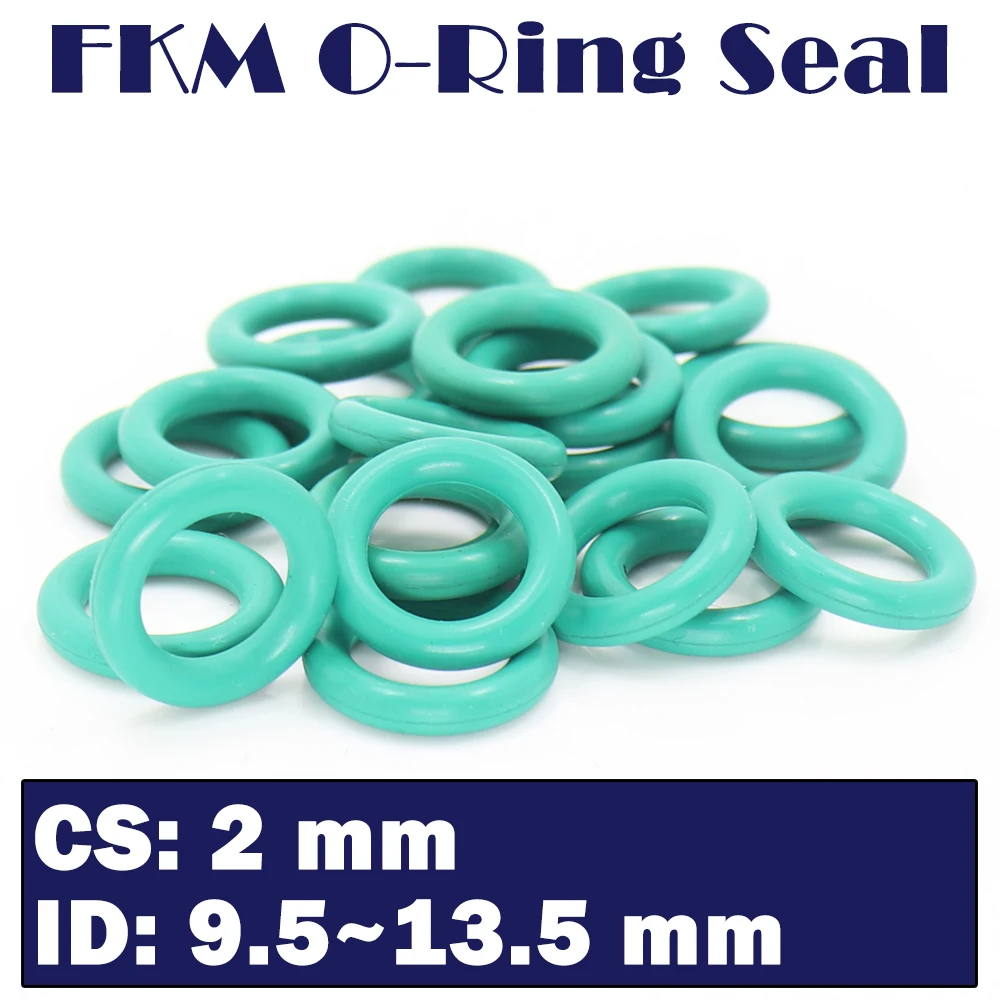 CS 2mm FKM Rubber O RING OD9.5/10/10.5/11/11.5/12/12.5/13/13.5*2 mm 100PCS O-Ring Fluorine Gasket Oil seal Green ORing